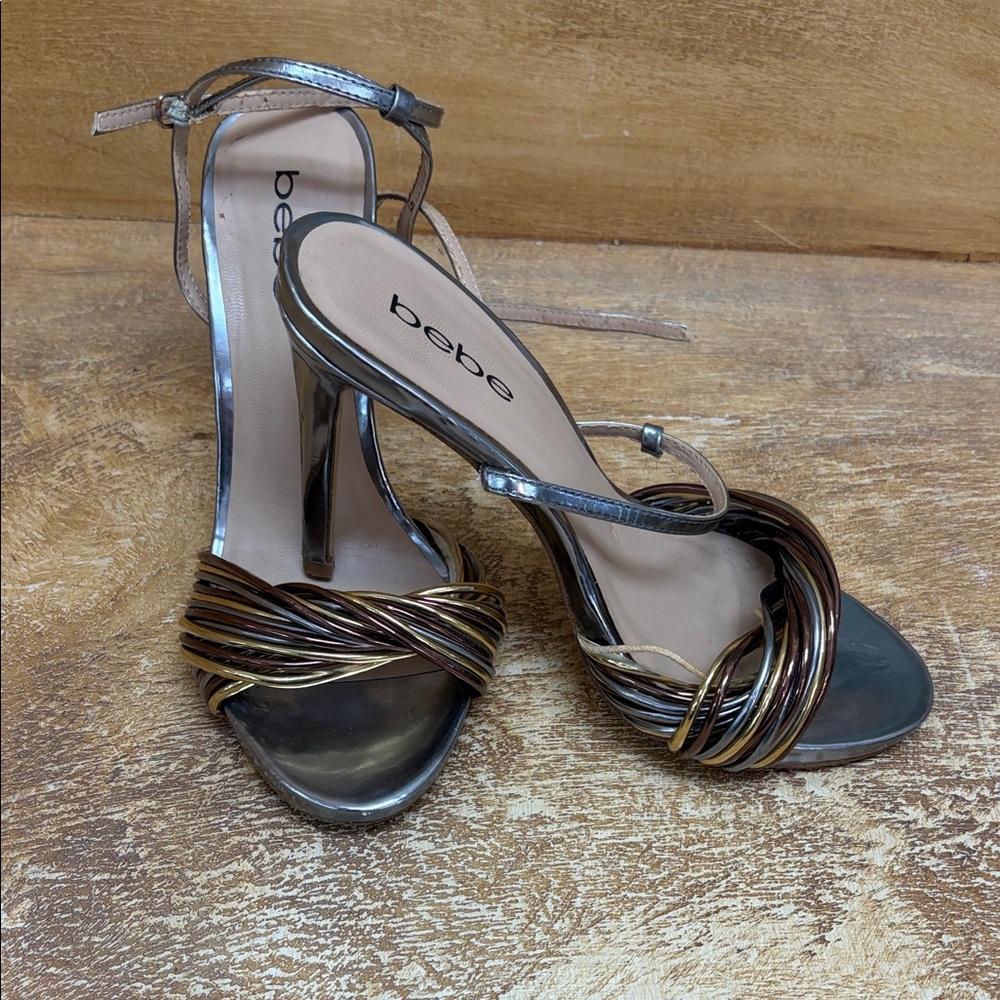 Bebe Metallic Strappy Heels